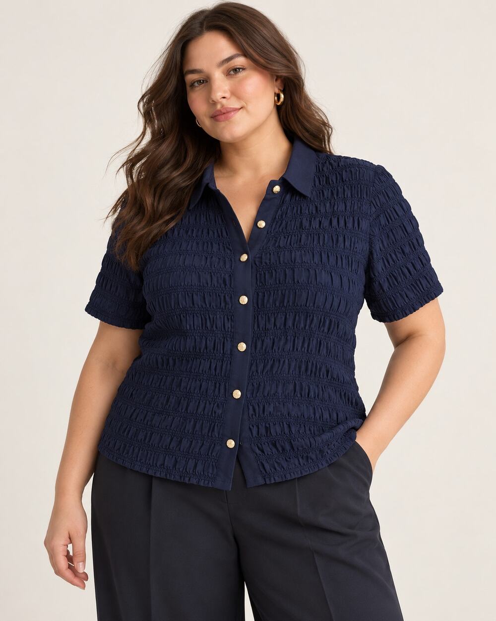 J.Crew Smocked Button-Up Cotton Voile Navy Gold Button Shirt Size 2X NWT